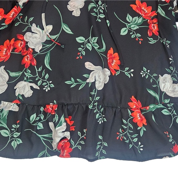 Old Navy Floral Top Womens XL Black Red Peplum Style Smart Casual Office Blouse - Picture 4 of 8